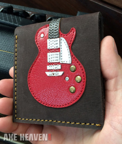 Red Single Cutaway Electric Guitar Wallet - Handmade from Genuine Leather