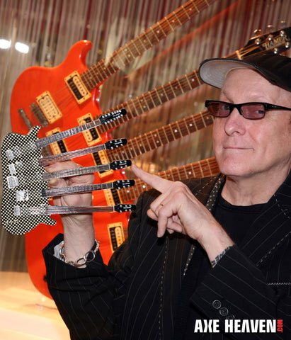 RICK NIELSEN™ Five-Neck Checkered Mini Guitar Replica Collectible - Officially Licensed